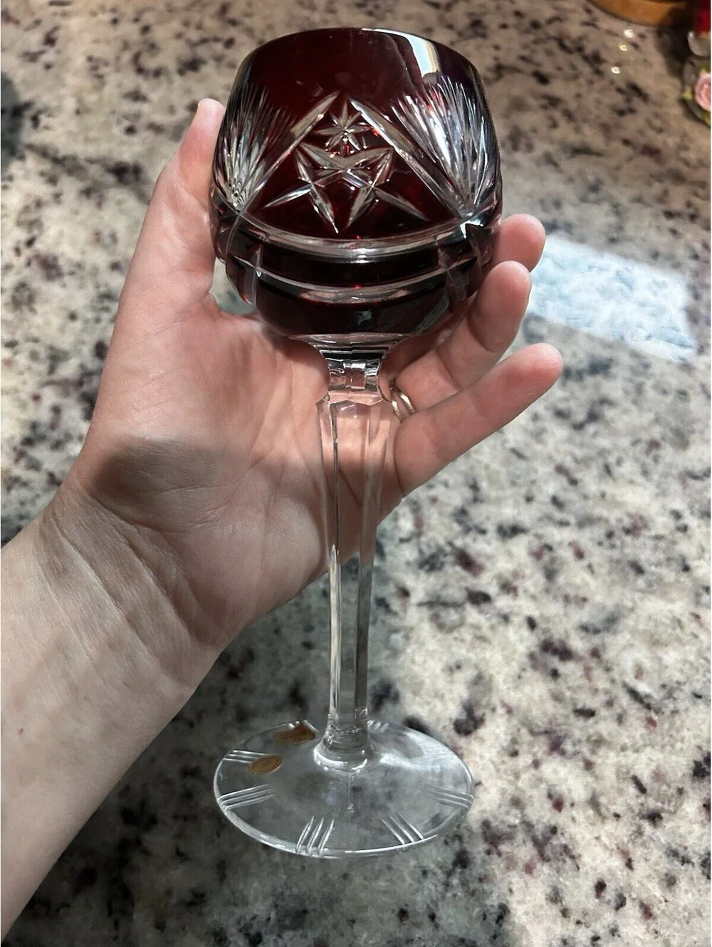 Nachtmann Cranberry Cut to Clear Crystal Hock Wine Glasses Germany Roemer